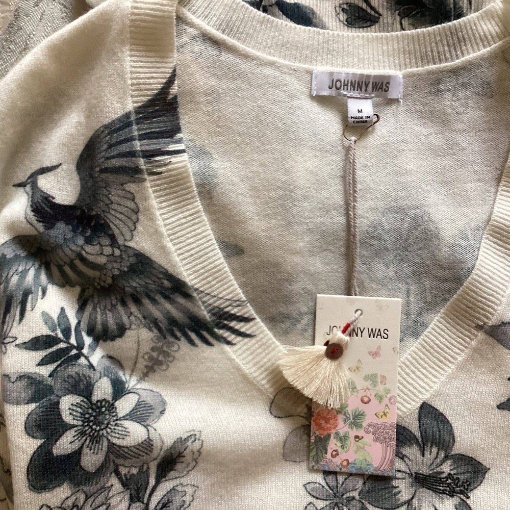 👍SOLD👍Johnny Was Anahi Printed Pullover Ivory V-Neck Long Sleeve Cashmere/Wool - Picture 12 of 13